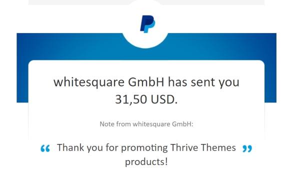 my first blog income report commission from Thrive Themes