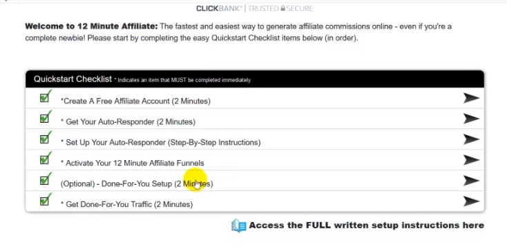 12 minute affiliate quickstart checklist 